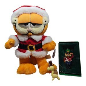 Vintage Garfield Christmas Lot Plush Eneso Nutcracker Odie Ornaments
